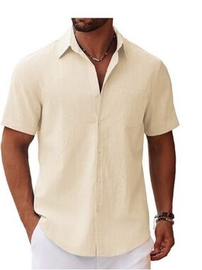 Men's Short-Sleeve Button-Down Shirt in Light Cream